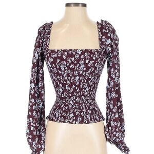 La Ligne Maroon and Blue Floral Blouse